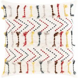 Wollondilly 22" Square Cotton Light Gray/Ivory/Brown/Deep Teal/Red/Yellow/Teal/Dark Red Throw Pillow - Boutique Rugs