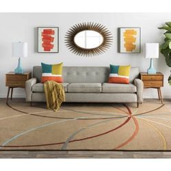Protivin 22" Square Modern Cotton Teal/White/Burnt Orange/Mustard Throw Pillow - Boutique Rugs