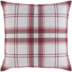 Merredin 18" Square Cottage Dark Brown/Light Gray/Brown/Light Brown/Magenta/Dark Red Throw Pillow - Hauteloom