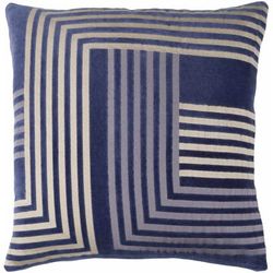 Carshalton 18" Square Modern Cotton Navy/Light Beige/Medium Gray/Peach Throw Pillow - Boutique Rugs