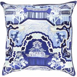 Coogee 22" Square Traditional Silk Dark Blue/Aqua/Ivory/Blue/Light Beige/Peach/Navy Throw Pillow - Boutique Rugs