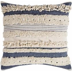 Braintree 20" Square Cotton Navy/Black/Light Beige/Oatmeal/Beige Throw Pillow - Boutique Rugs