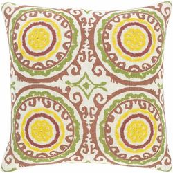 Solon 18" Square Traditional Ivory/Olive/Rust/Saffron/Brick Red/Rust/Mustard Throw Pillow - Boutique Rugs