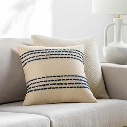 Listie 18" Square Coastal Cotton Navy/Light Beige/Oatmeal/Beige Throw Pillow - Boutique Rugs