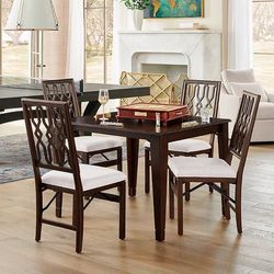 Set of 4 Square Folding Table with Chairs - Antique White, Antique White Chippendale Chairs - Frontgate
