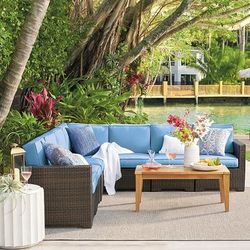 Small Palermo Modular Seating Collection in Bronze Wicker - Right-facing Chair, Standard, Rain Resort Stripe Dove - Frontgate