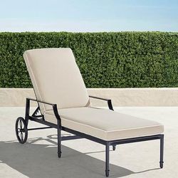 Grayson Chaise Lounge Chair with Cushions in Black Finish - Standard, Rain Resort Stripe Air Blue - Frontgate