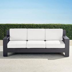St. Kitts Sofa with Cushions in Matte Black Aluminum - Standard, Resort Stripe Dove - Frontgate