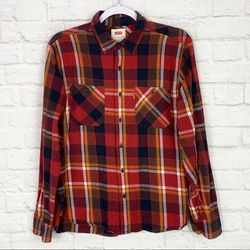 Levi's Tops | Levis Plaid Flannel Cotton Red Button Down Shirt S | Color: Blue/Red | Size: S