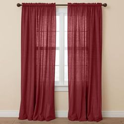 Wide Width Poly Cotton Canvas Rod-Pocket Panel by BrylaneHome in Burgundy (Size 48" W 84" L) Window Curtain Drape