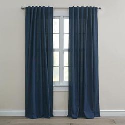 Wide Width Poly Cotton Canvas Back-Tab Panel by BrylaneHome in Navy (Size 48" W 45" L) Window Curtain