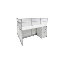 60"W x 49"D x 48"H White Laminate Washable Double Starter Cubicle