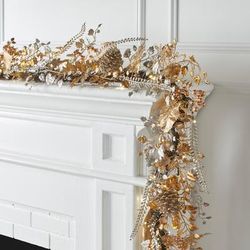 6' Pre-Lit Gold & Silver Garland by BrylaneHome in Gold Silver Lights Christmas Garland