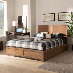 Baxton Studio Lisa Modern Transitional Ash Walnut Brown Finished Wood Queen Size 3-Drawer Platform Storage Bed - Wholesale Interiors Lisa-Ash Walnut-Queen