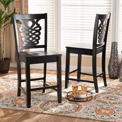 Baxton Studio Gervais Modern Transitional Dark Brown Finished Wood 2-PC Counter Stool Set - Wholesale Interiors RH339P-Dark Brown Scoop Seat-PC