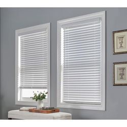 Wide Width 2" Faux Wood Cordless Blinds by BrylaneHome in White (Size 36" W 64" L) Window Privacy Shades Adjustable Slats