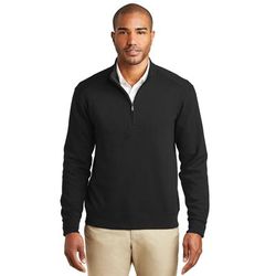 Port Authority K807 Interlock 1/4-Zip in Deep Black/Charcoal Heather size Small | Cotton/Polyester Blend