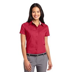 Port Authority L508 Women's Short Sleeve Easy Care Shirt in Red/Light Stone size XS | Cotton/Polyester Blend