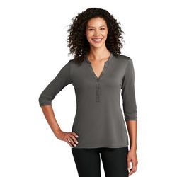 Port Authority LK750 Women's UV Choice Pique Henley T-Shirt in Sterling Grey size 3XL | Polyester