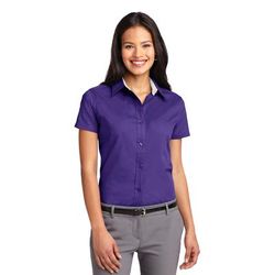 Port Authority L508 Women's Short Sleeve Easy Care Shirt in Purple/Light Stone size Large | Cotton/Polyester Blend