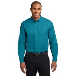 Port Authority S608ES Extended Size Long Sleeve Easy Care Shirt in Teal Green size 10XL | Cotton/Polyester Blend