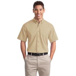 Port Authority S500T Short Sleeve Twill Shirt in Stone size Small | Cotton