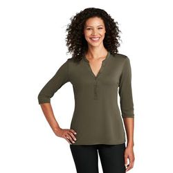 Port Authority LK750 Women's UV Choice Pique Henley T-Shirt in Deep Olive size 3XL | Polyester