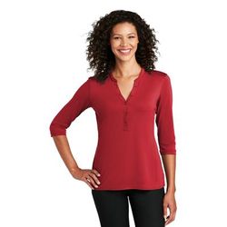 Port Authority LK750 Women's UV Choice Pique Henley T-Shirt in Rich Red size Small | Polyester