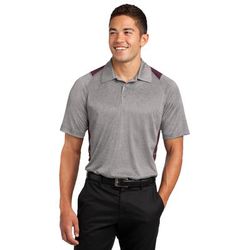 Sport-Tek ST665 Heather Colorblock Contender Polo Shirt in Vintage Heather/Maroon size Small | Polyester