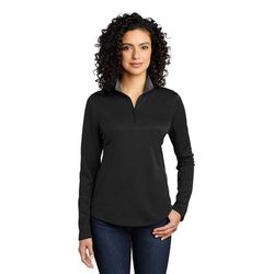 Port Authority LK584 Women's Silk Touch Performance 1/4-Zip in Black/Steel Grey size Medium | Polyester