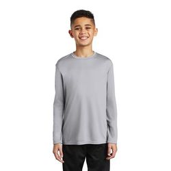 Port & Company PC380YLS Youth Long Sleeve Performance Top in Silver size XS | Polyester