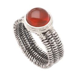 Wrapped Up in Orange,'Wire Wrapped Sterling Silver Carnelian Ring'