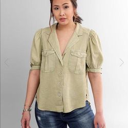 Free People Tops | Free People Safari Babe Button Down Short Sleeve | Color: Green | Size: S