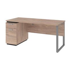Aquarius 66W Desk with Single Pedestal in rustic brown & graphite - Bestar 114400-000009