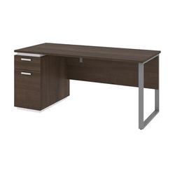 Aquarius 66W Desk with Single Pedestal in antigua & white - Bestar 114400-000052