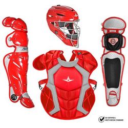 All Star System7 NOCSAE Certified Adult Pro Baseball Catcher's Kit Scarlet