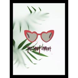 Yves Saint Laurent Heart Sunglasses Red/Green 14" x 18" Framed Print by Venice Beach Collections Inc in Black