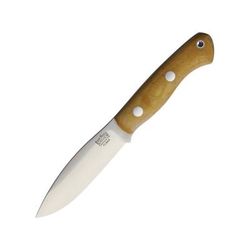 Bark River Mini Tundra Elmax Fixed Blade Knife 8in Overall 4in Satin Elmax Steel Blade Natural Canvas Micarta Handle Brown Leather Belt Sheath