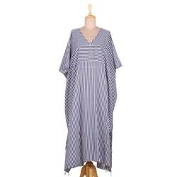 Delhi Stripe,'Relaxed Striped Cotton Caftan Dress'