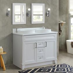 "48" Double sink vanity in White finish with White quartz and round sink - BellaTerra 400700-49D-WH-WERD"