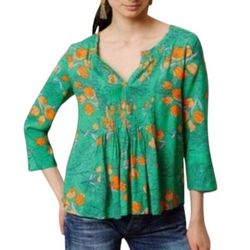 Anthropologie Tops | Anthro Vanessa Virginia Popover Top | Color: Green/Orange | Size: 0, Please Review Measurements, Tag Faded