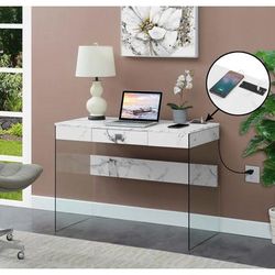 SoHo 42 inch Glass Desk with Charging Station - Convenience Concepts 131546WM