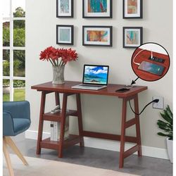 Designs2Go Trestle Desk with Charging Station - Convenience Concepts 090117CHEL