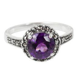 Contemporary Belle,'Amethyst and Marcasite Sterling Silver Ring Artisan Jewelry'