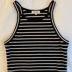 Madewell Tops | Madewell Striped, High Neck Crop Top | Color: Black/White | Size: S