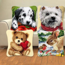 Série animale loquet crochet tapis Kits chiens 3D Segment broderie oreiller laine point de croix tapis broderie bricolage oreiller knooppakket