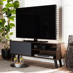 Baxton Studio Mallory Modern Two-Tone Walnut Brown & Grey Finished Wood TV Stand - Wholesale Interiors TV8009-Walnut/Grey-TV