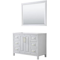 Daria 48 Inch Single Bathroom Vanity in White, No Countertop, No Sink, 46 Inch Mirror, Brushed Gold Trim - Wyndham WCV252548SWGCXSXXM46