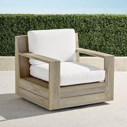 St. Kitts Swivel Lounge Chair in Weathered Teak with Cushions - Standard, Rain Gingko - Frontgate