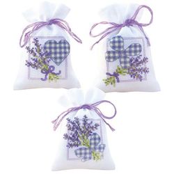Petits sachets à broder "lavande", lot de 3 pièces